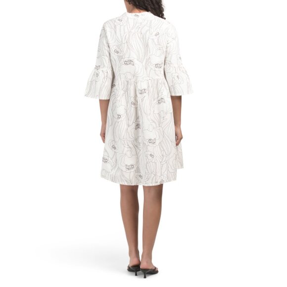 LA PICCOLA CREATIVA Italy Linen Blend Three-quarter Sleeve Printed Mini Dress - Picture 2 of 2